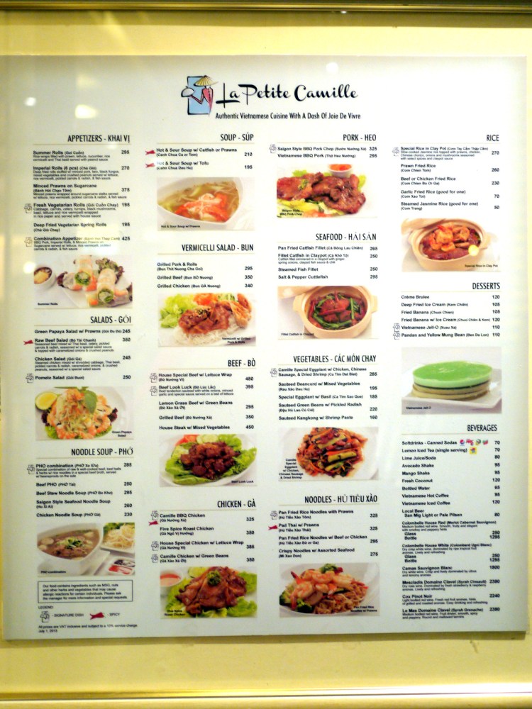 La Petite Camille Manila menu