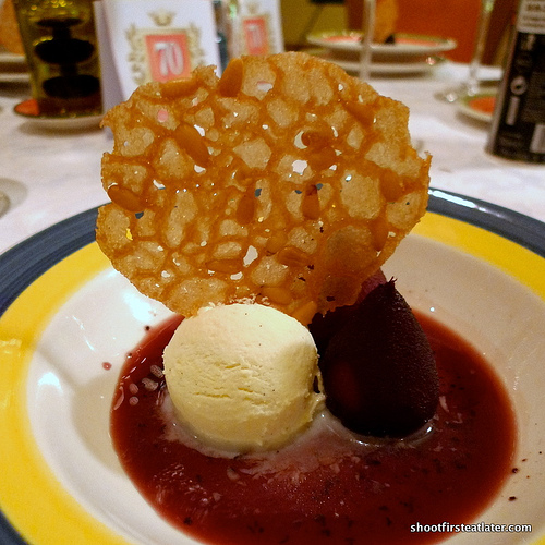 Red wine poached baby pears