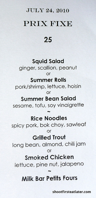 Ma Peche menu prix fixe