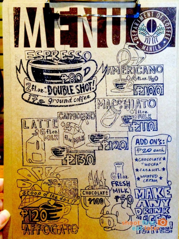 Department of Coffee menu