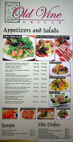 Old Vine's menu