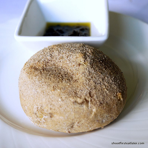 onion rye bread w/ olive tapenade