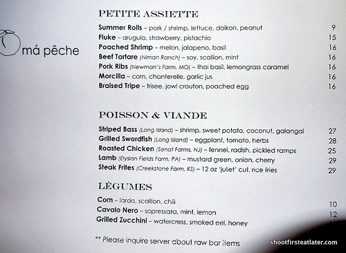 Ma Peche menu