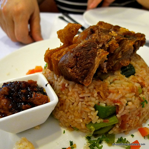 pinakbet rice w/ lechon kawali & chocolate bagoong