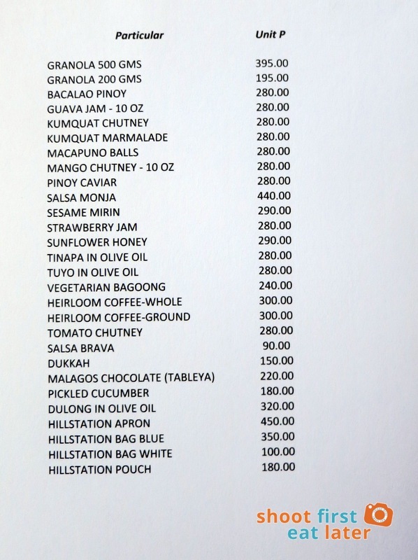 Hill Station Baguio- Hill Station product list 