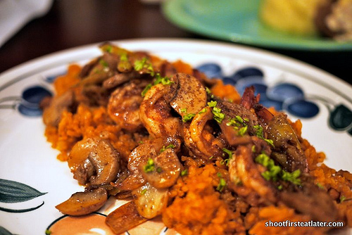 gambas al ajillo w/ saffron rice