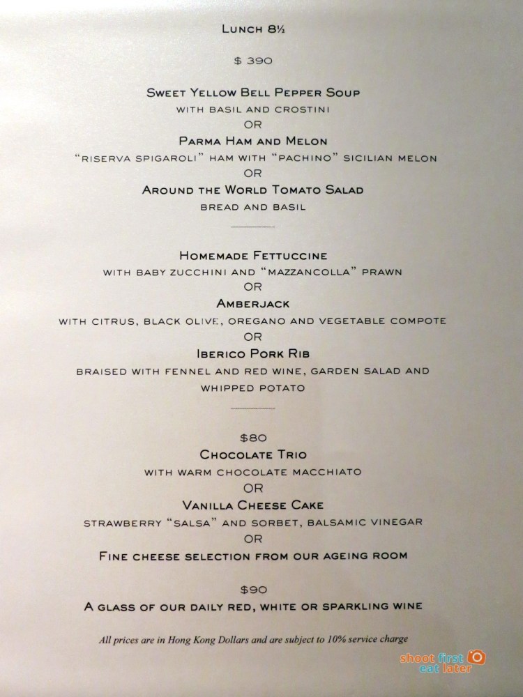 8 1:2 Otto e Mezzo Bombana HK menu