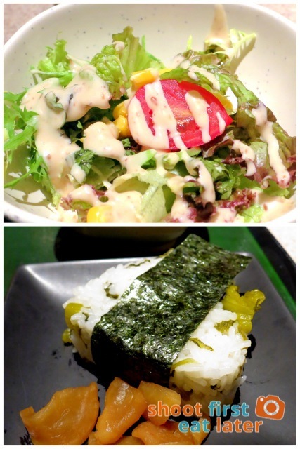 Inaniwa Udon Nabe- side salad & leaf mustard onigiri