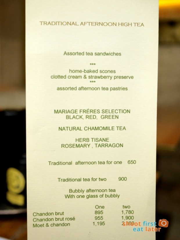Lusso Afternoon Tea menu
