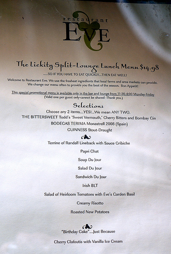 Restaurant Eve menu