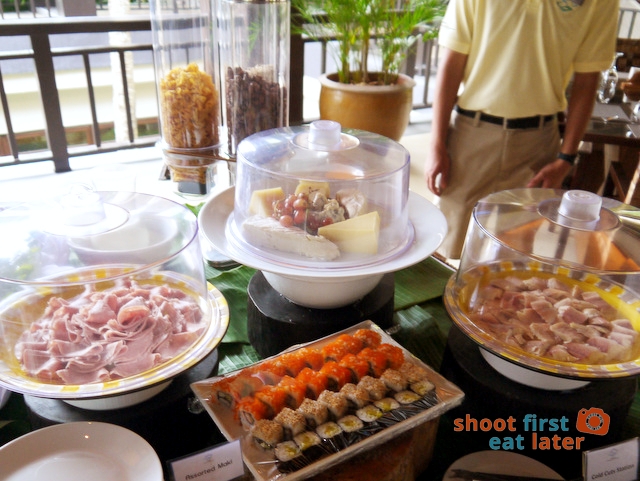 breakfast buffet at Balesin clubhouse-cold cuts, cheese and sushi
