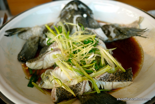 steamed garoupa w/ ginger & scallion in soya bouillon