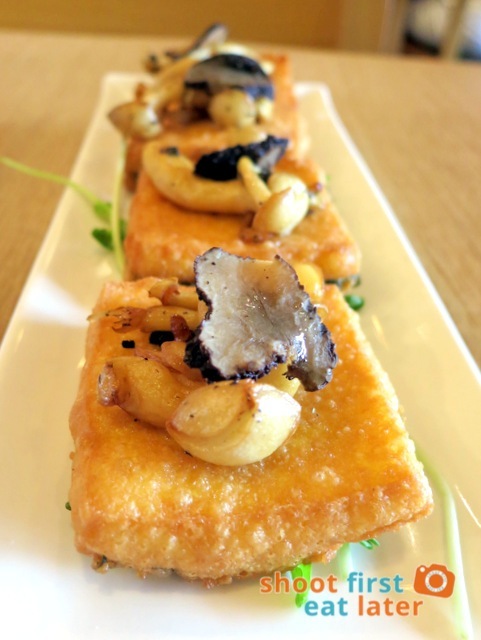 Hainan Shaoye - Homemade egg tofu topped with black truffle & bai ling mushroom HK$98