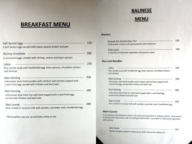 Balesin Island Club - Bali Village-menu
