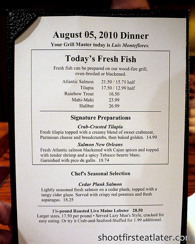 Red Lobster's dinner menu