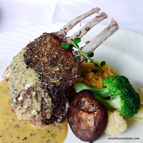 herbed roasted rack of lamb w/ cardamom beurre blanc & pumpkin sage risoni