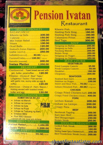 Pension Ivatan menu