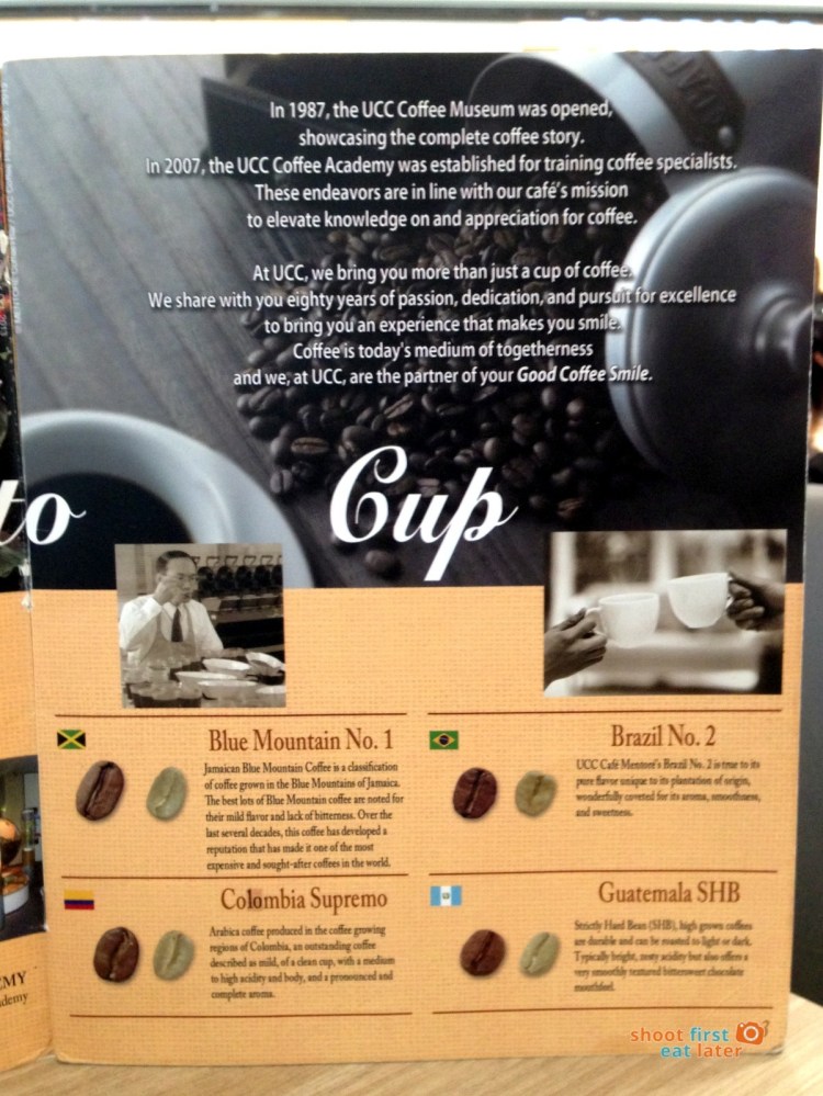 Mentoré Coffee + Bar by UCC coffee menu