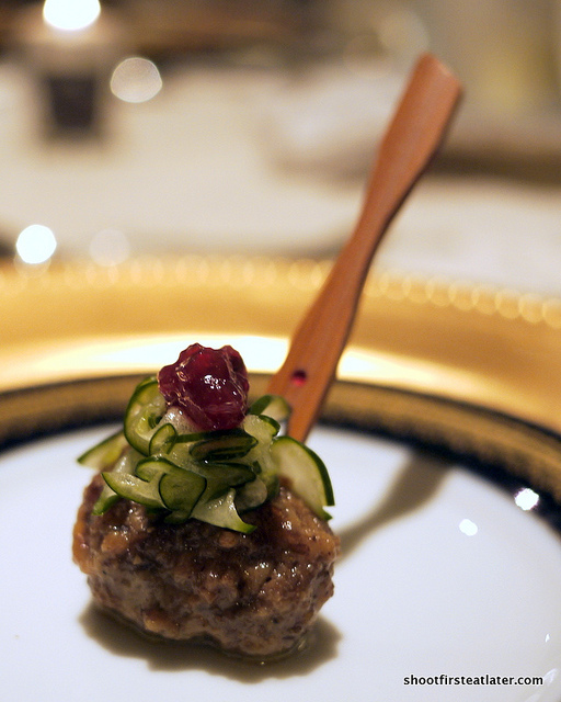 Swedish meatball w/ pickled cucumber & lingonberry preserves
