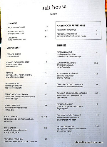 Salt House menu