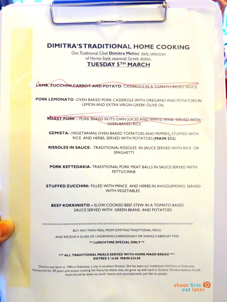 Stalactites Melbourne menu 1