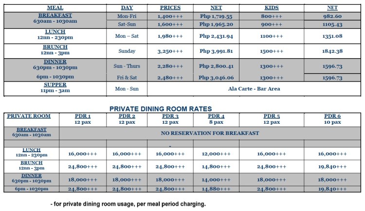 Spriral Buffet Price