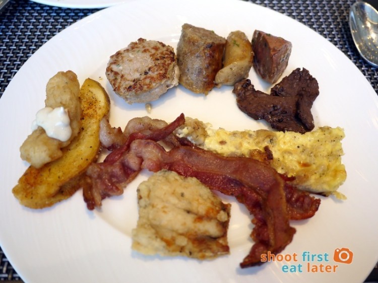 Marco Polo Hotel Ortigas Cucina Restuarant Buffet- fish & chip, bacon, bangus, quiche, beef tapa, 3 kinds of sausage, pork sausage patty