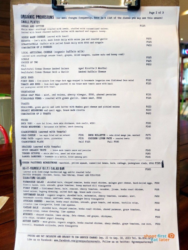 Green Pastures (Shangri-La) menu