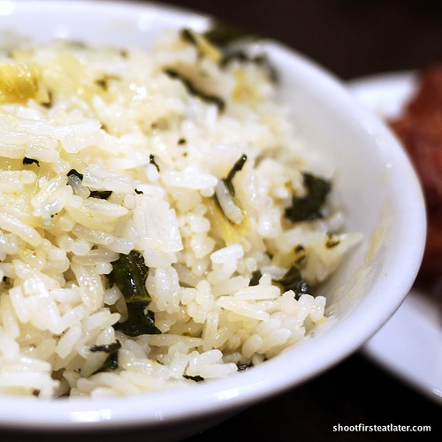 steamed rice w/ bok choy