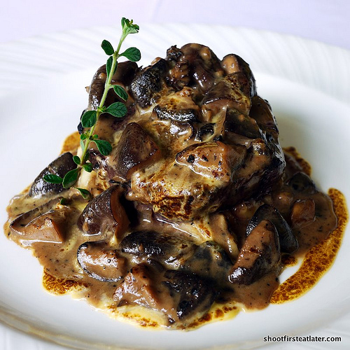 grilled beef fillet, gratinated w/ wild mushroom, mashed potato 