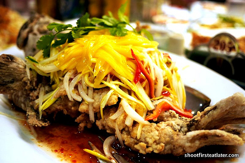 fried lapu lapu with mango sauce