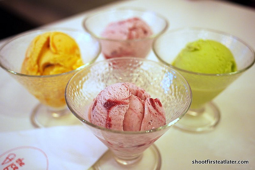 strawberry, mango & avocado ice creams