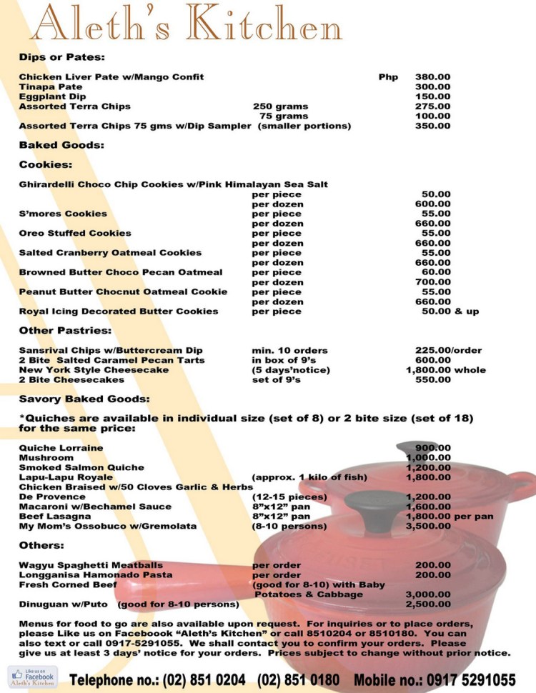 Aleth's Kitchen menu