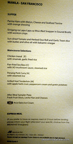 Pal inflight menu