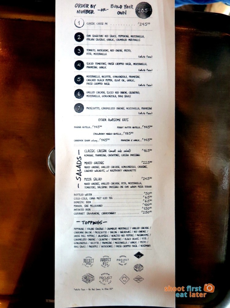 Project Pie Philippines menu