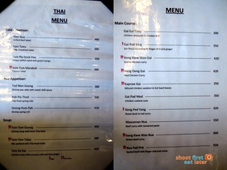 Balesin Island Club - Phuket Village menu