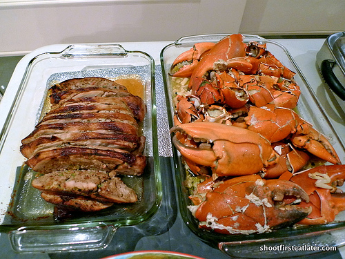 chicken embotido & baked garlic crabs